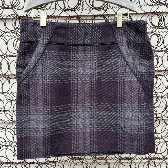 Ann Taylor Loft Factory Gray Purple Plaid Wool Blend Mini Skirt Size 4 - Picture 1 of 8